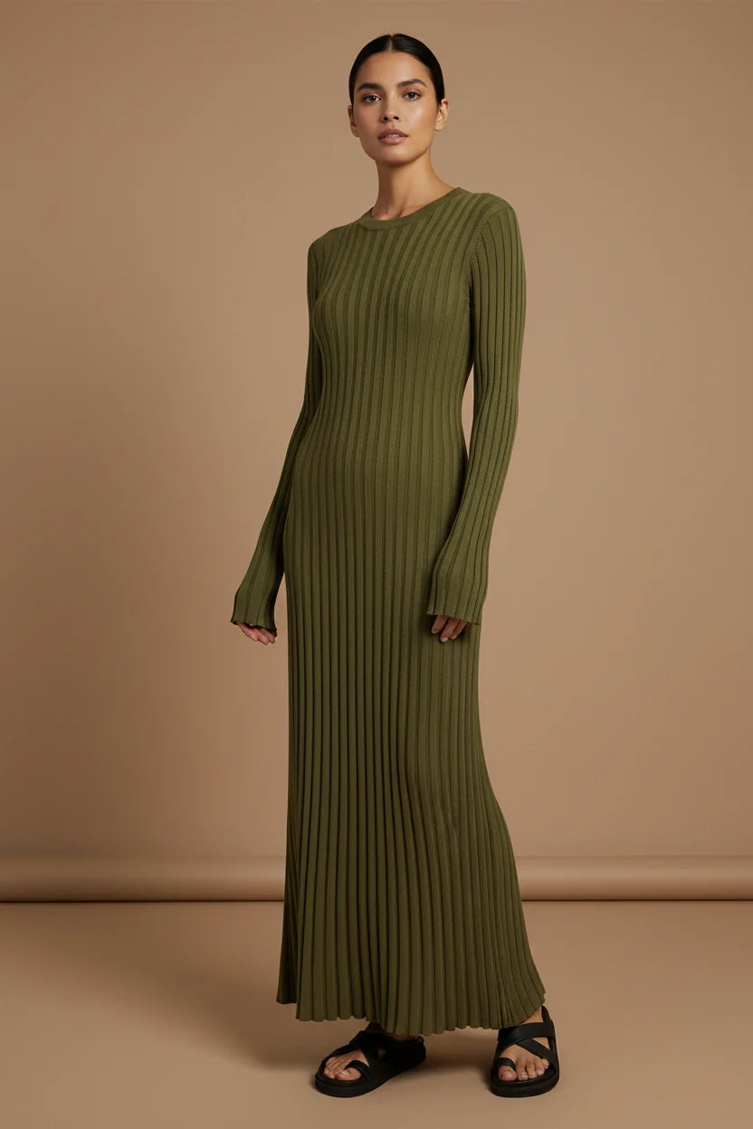 Jennifer | Timeless Ribbed Knit Sweater Dress with Pleated Maxi Skirt