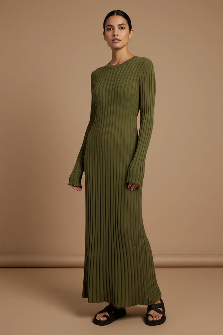 Jennifer | Timeless Ribbed Knit Sweater Dress with Pleated Maxi Skirt