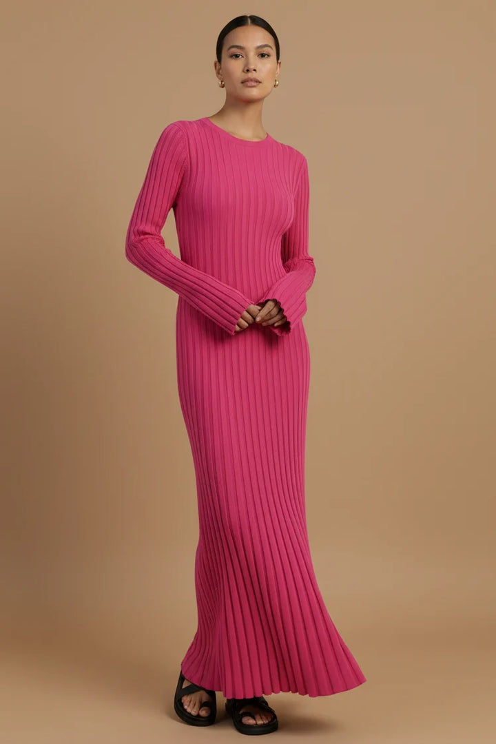 Jennifer | Timeless Ribbed Knit Sweater Dress with Pleated Maxi Skirt