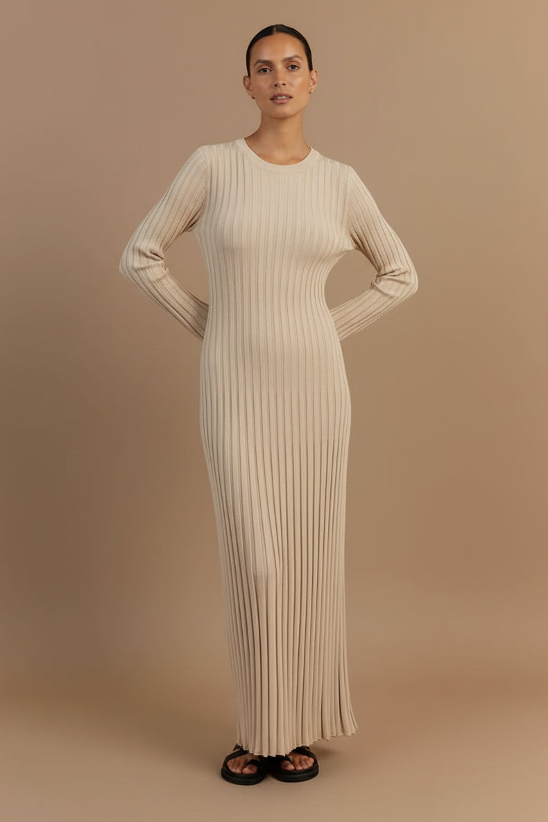 Jennifer | Timeless Ribbed Knit Sweater Dress with Pleated Maxi Skirt