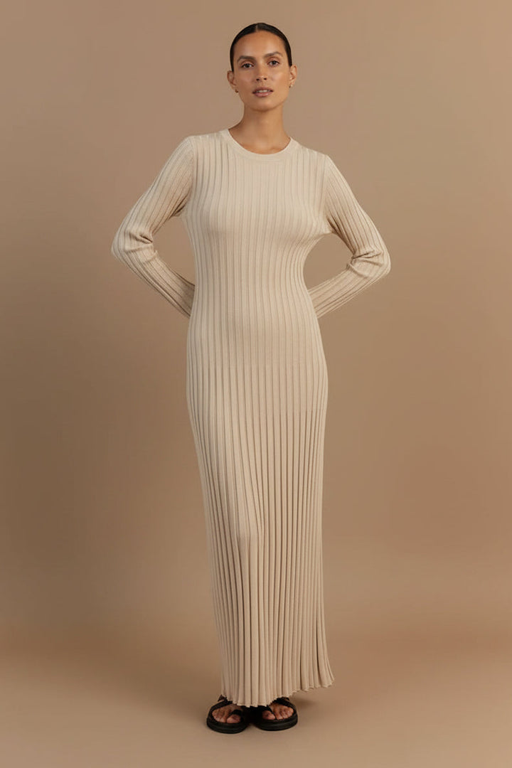 Jennifer | Timeless Ribbed Knit Sweater Dress with Pleated Maxi Skirt