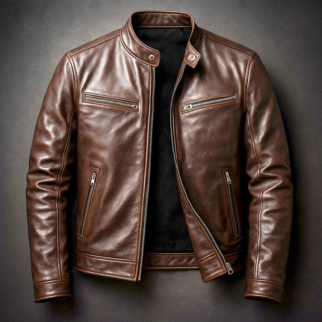 Jesse | Stylish Leather Bomber Jacket with Stand Collar
