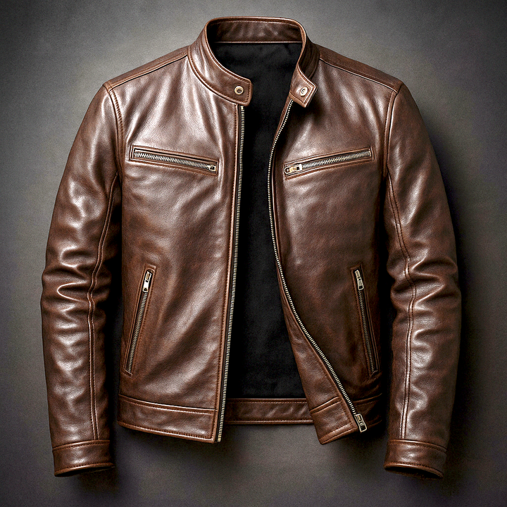 Jesse | Stylish Leather Bomber Jacket with Stand Collar