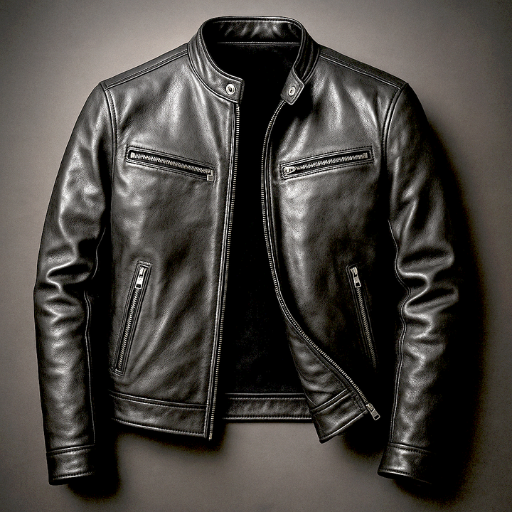 Jesse | Stylish Leather Bomber Jacket with Stand Collar