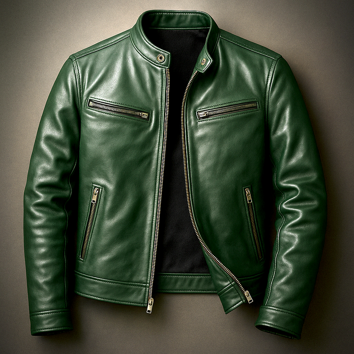 Jesse | Stylish Leather Bomber Jacket with Stand Collar