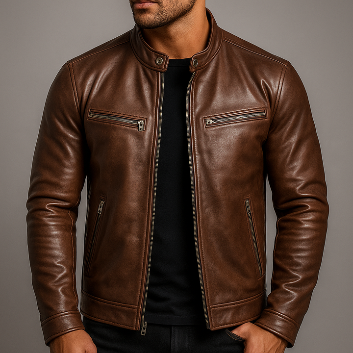 Jesse | Stylish Leather Bomber Jacket with Stand Collar