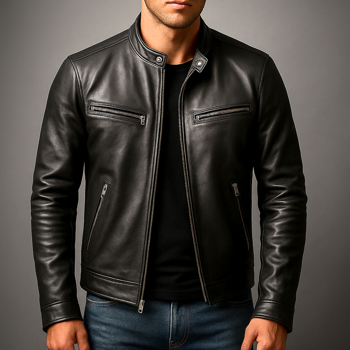 Jesse | Stylish Leather Bomber Jacket with Stand Collar