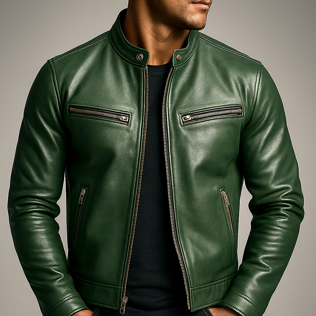 Jesse | Stylish Leather Bomber Jacket with Stand Collar