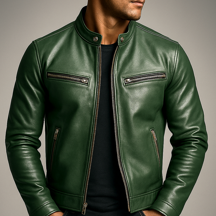 Jesse | Stylish Leather Bomber Jacket with Stand Collar