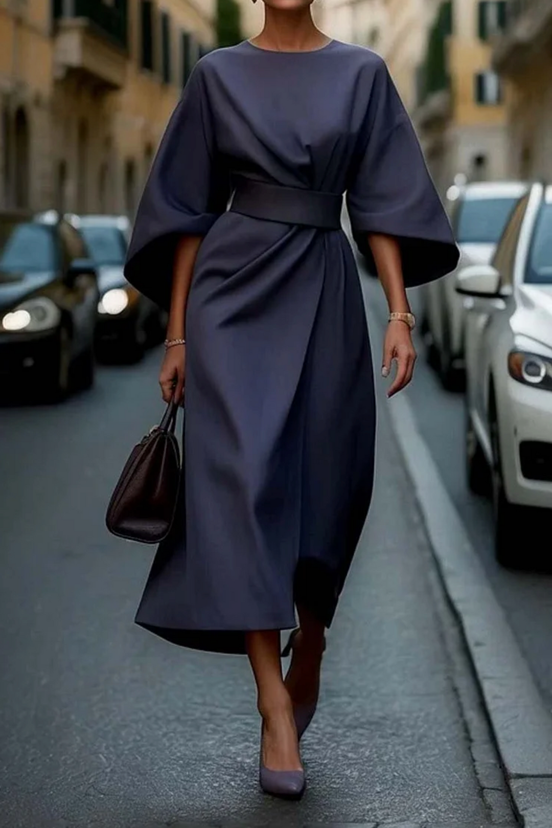 Jessica | Relaxed Wide Sleeve Belted Midi Fall Dress