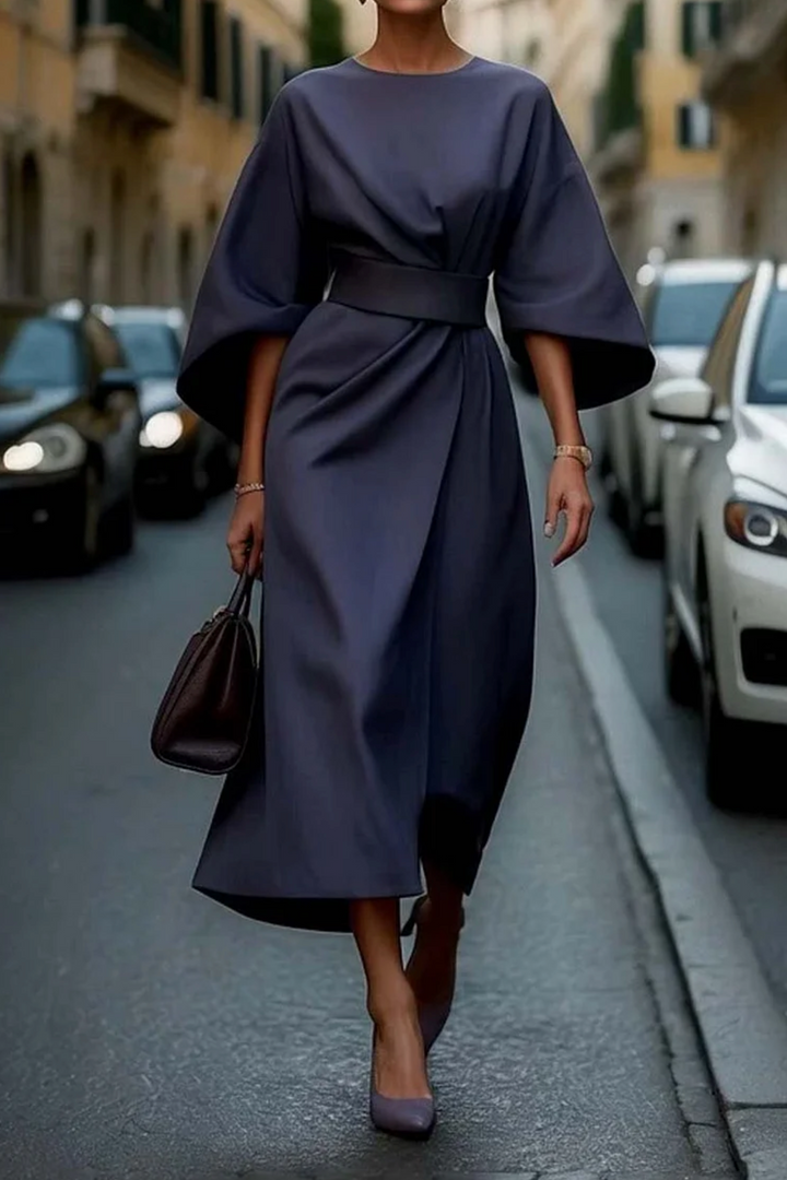 Jessica | Relaxed Wide Sleeve Belted Midi Fall Dress
