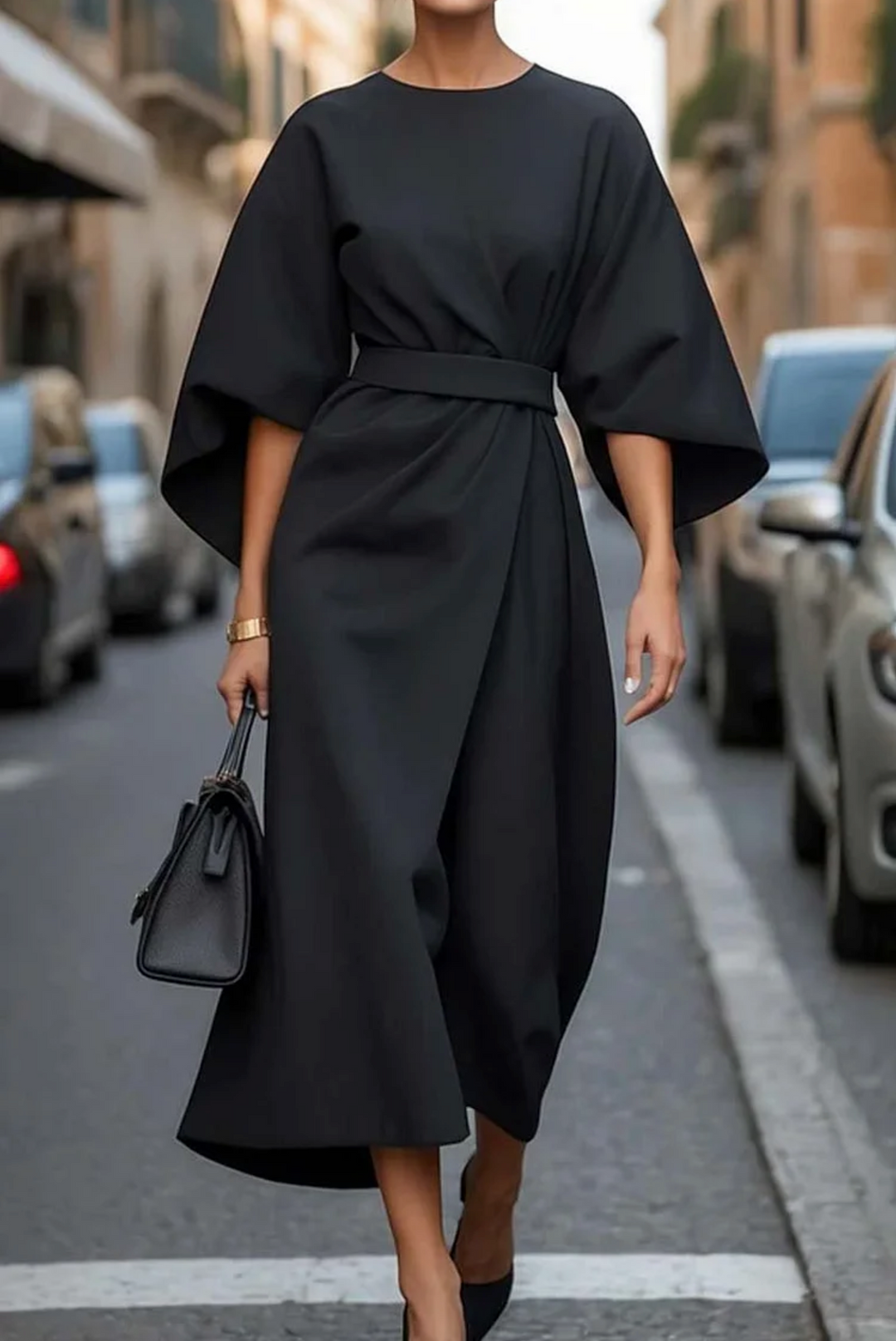 Jessica | Relaxed Wide Sleeve Belted Midi Fall Dress