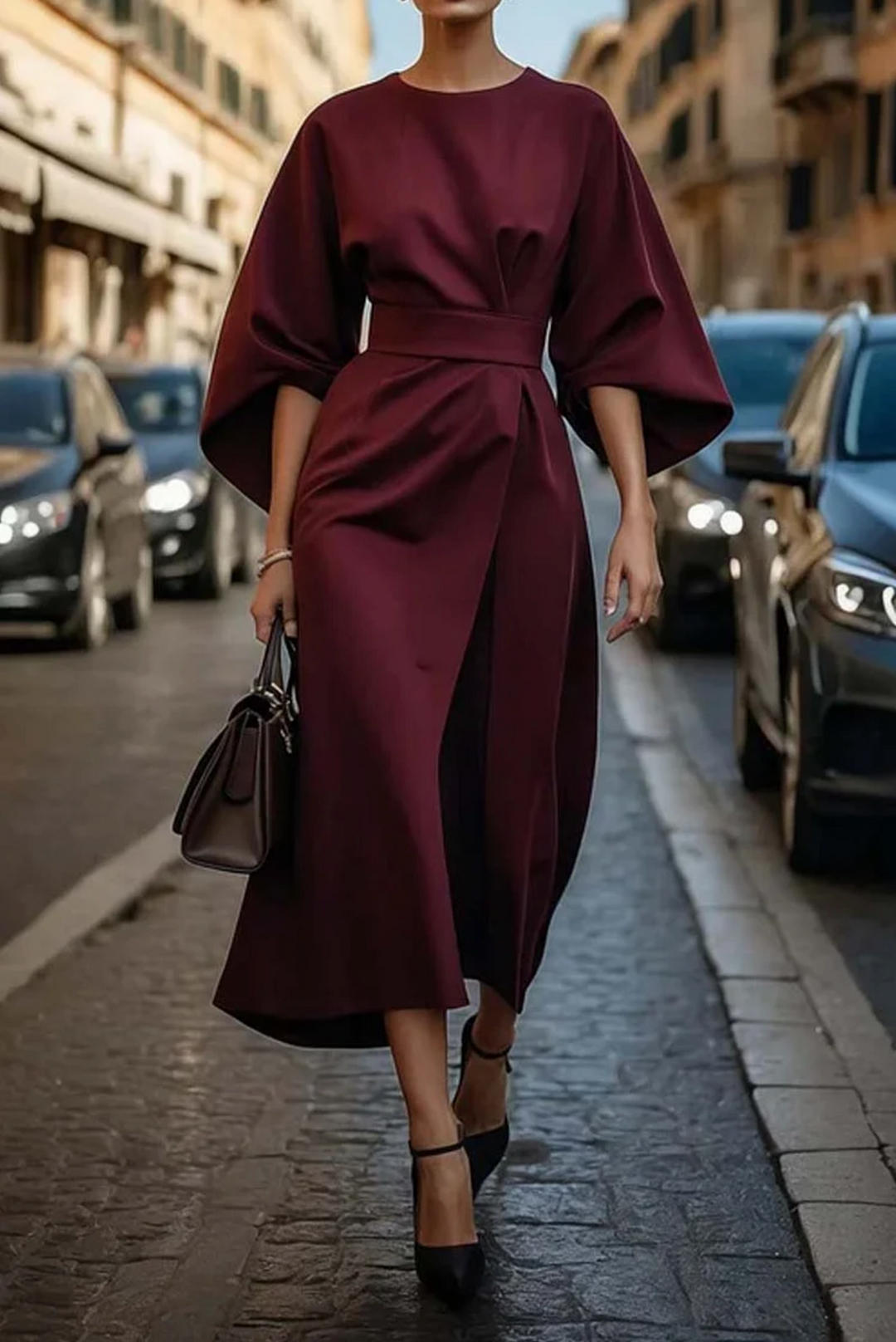 Jessica | Relaxed Wide Sleeve Belted Midi Fall Dress