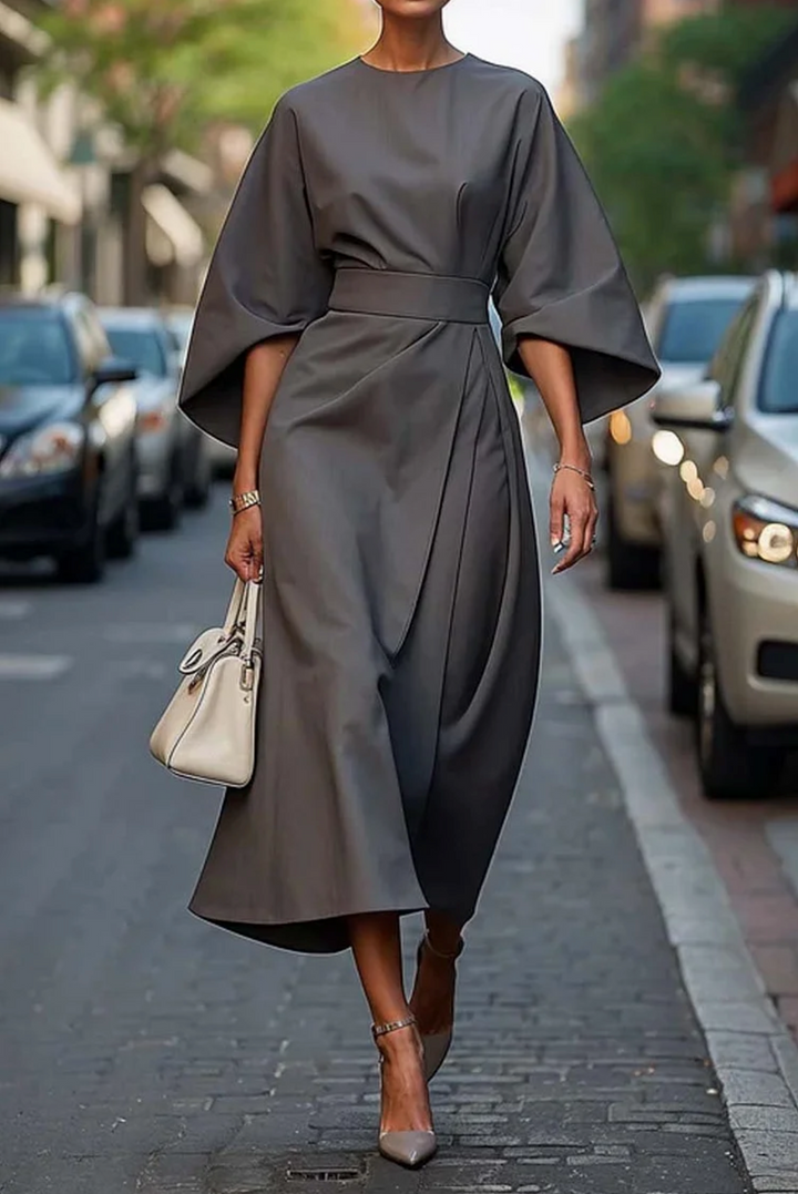 Jessica | Relaxed Wide Sleeve Belted Midi Fall Dress