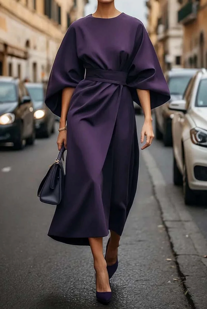 Jessica | Relaxed Wide Sleeve Belted Midi Fall Dress