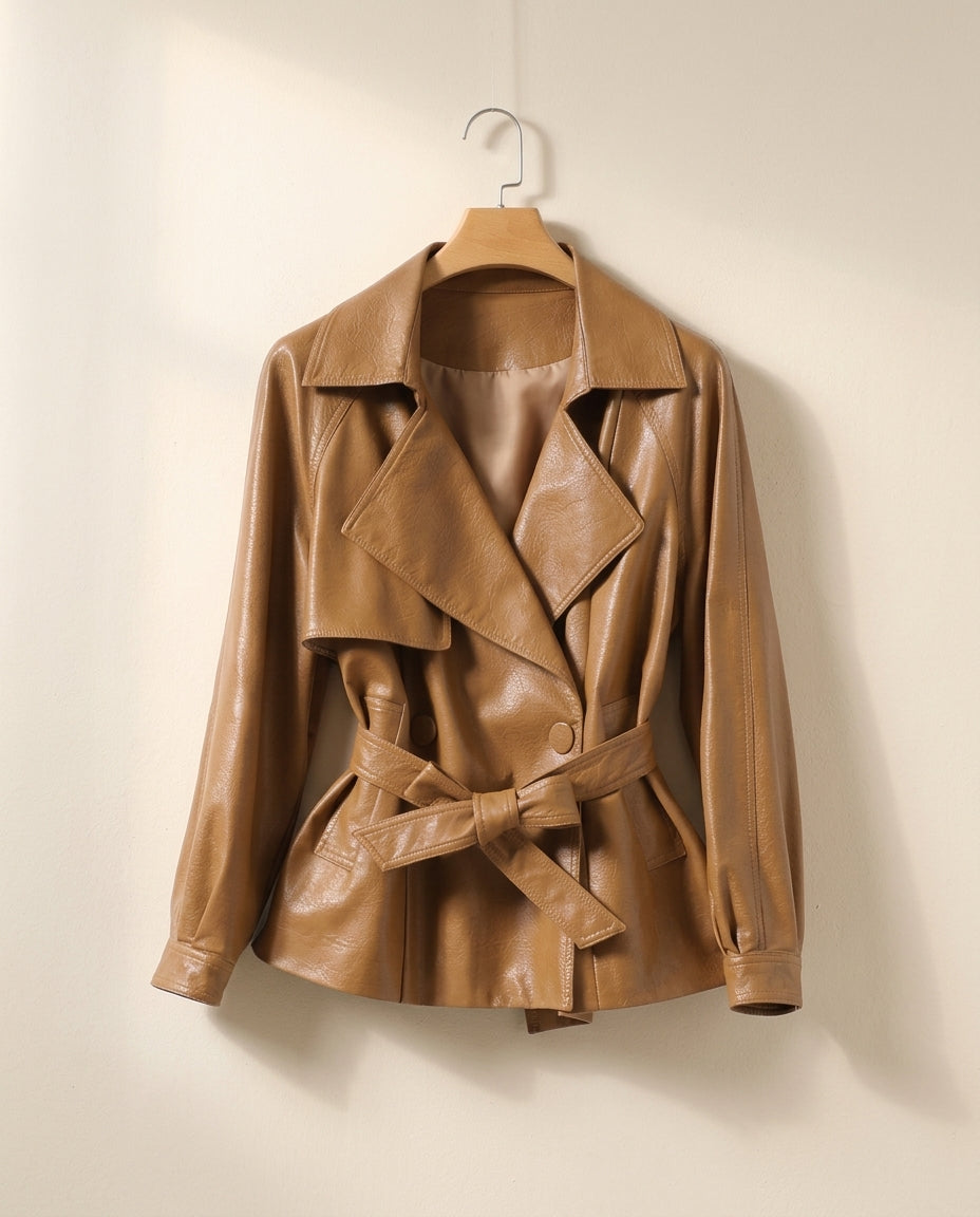 Joan | Chic Belted Trench-Style Leather Jacket