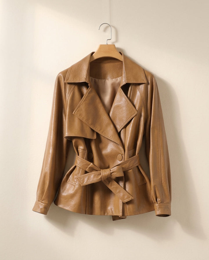 Joan | Chic Belted Trench-Style Leather Jacket