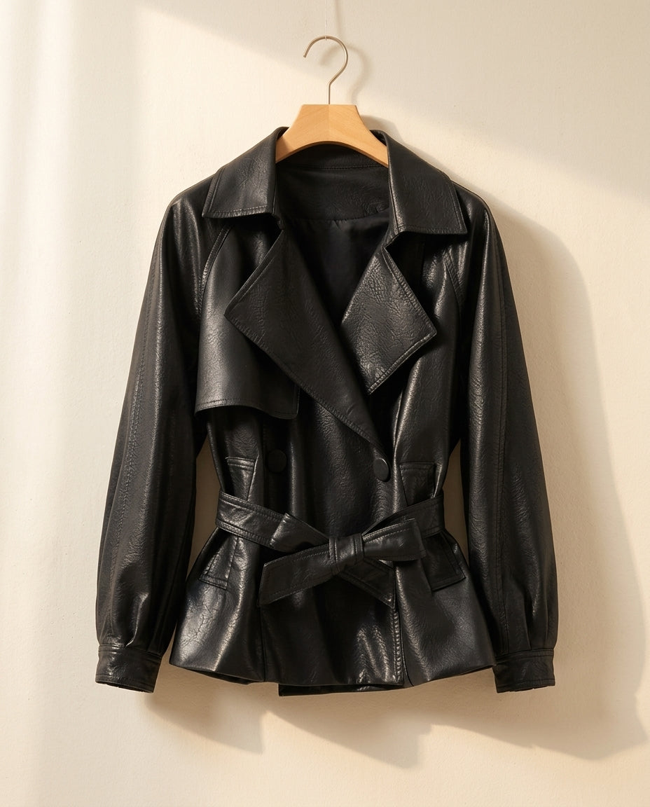 Joan | Chic Belted Trench-Style Leather Jacket