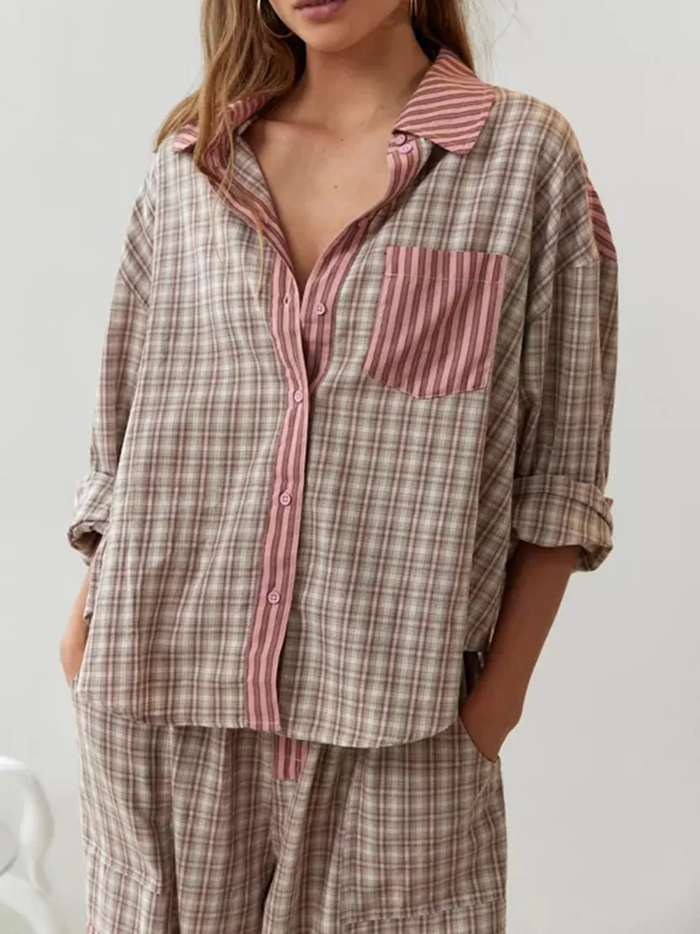 Joan | Relaxed Striped Plaid Pajama Set