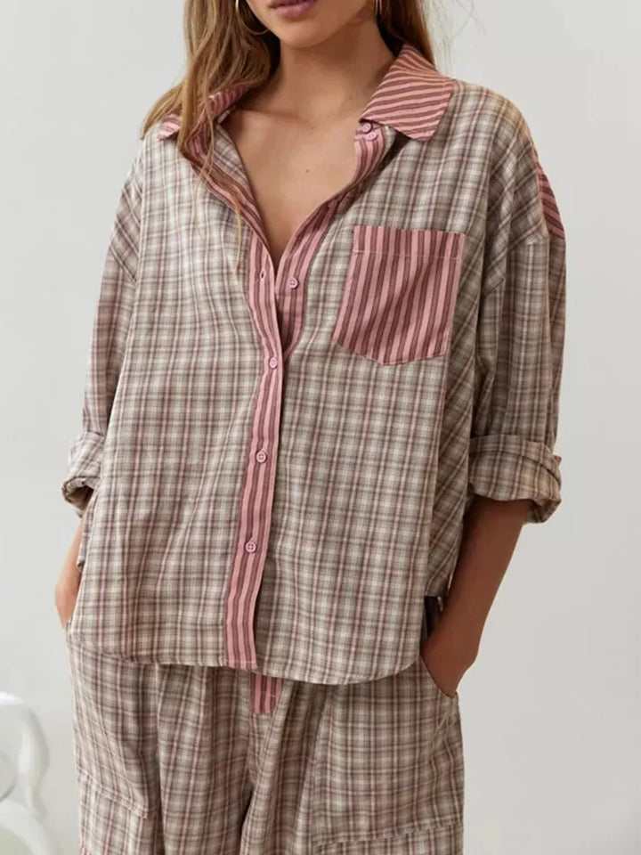 Joan | Relaxed Striped Plaid Pajama Set