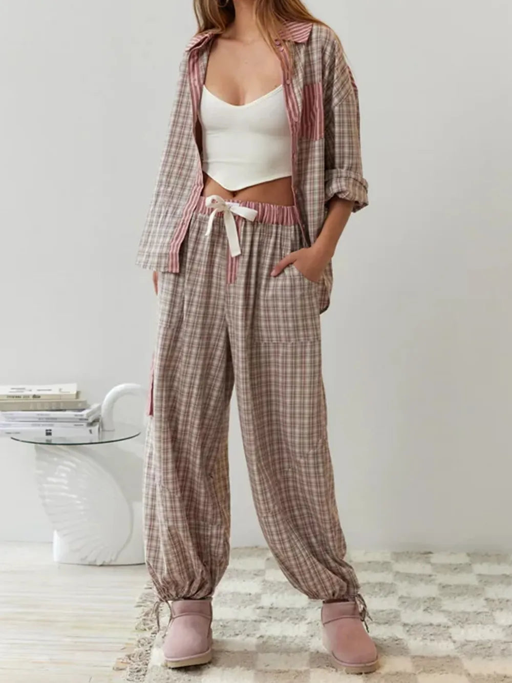 Joan | Relaxed Striped Plaid Pajama Set