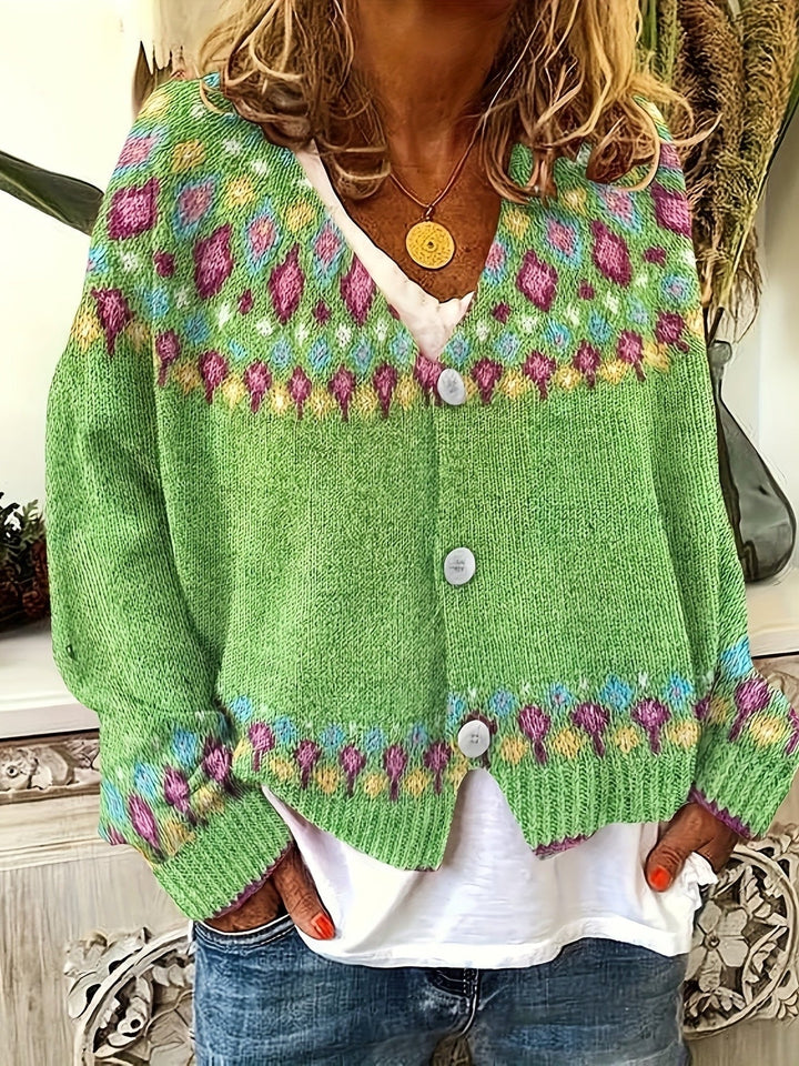 Joan | V-Neck Button-Front Fair Isle Cardigan Womens