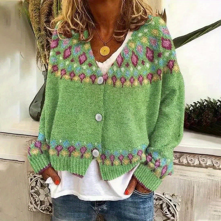 Joan | V-Neck Button-Front Fair Isle Cardigan Womens