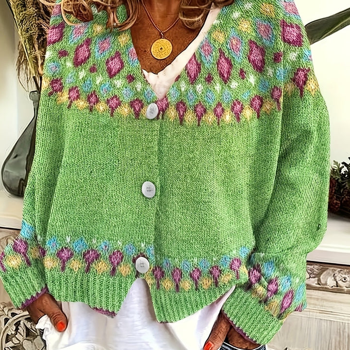 Joan | V-Neck Button-Front Fair Isle Cardigan Womens