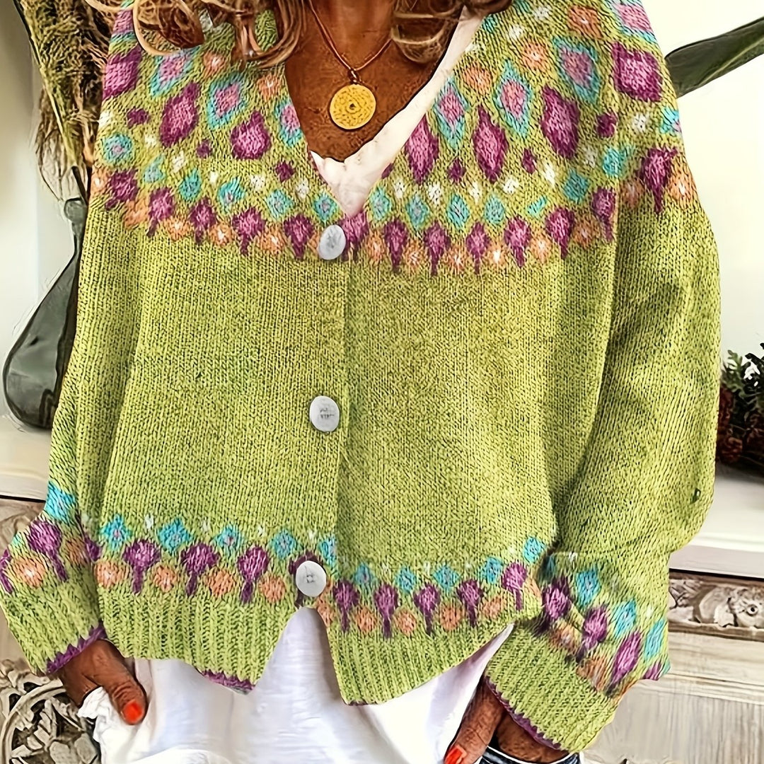 Joan | V-Neck Button-Front Fair Isle Cardigan Womens