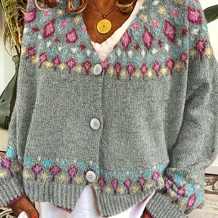 Joan | V-Neck Button-Front Fair Isle Cardigan Womens