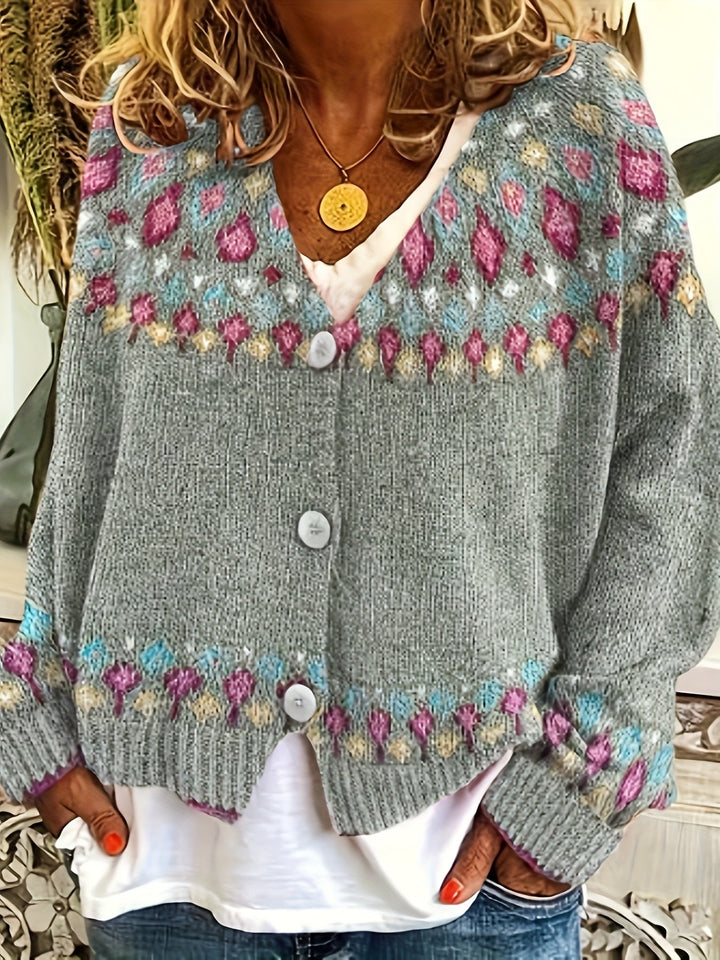 Joan | V-Neck Button-Front Fair Isle Cardigan Womens