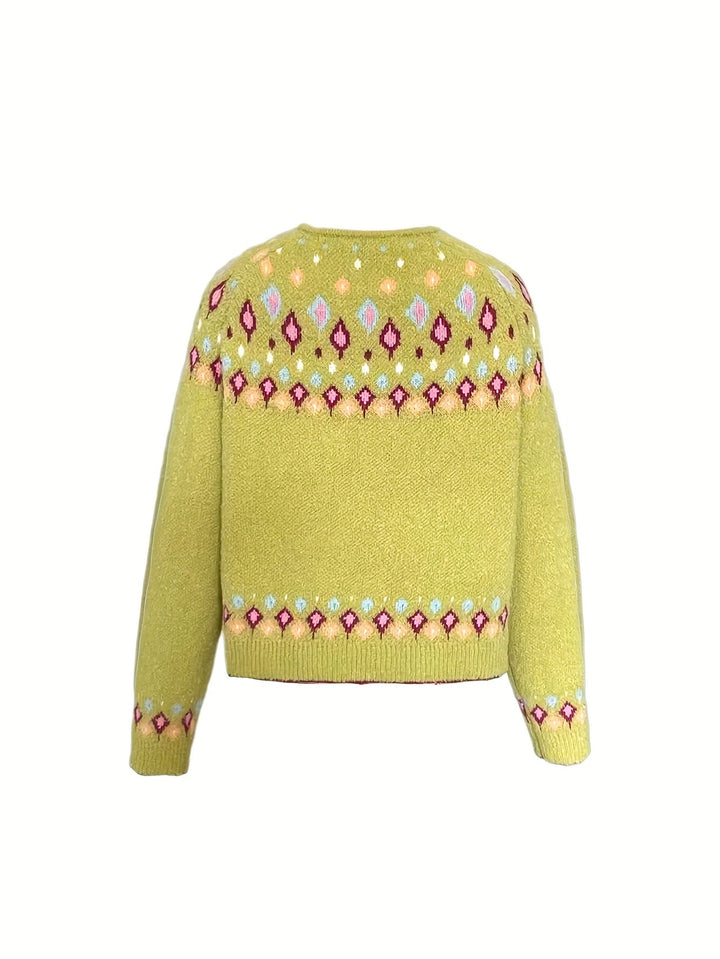 Joan | V-Neck Button-Front Fair Isle Cardigan Womens