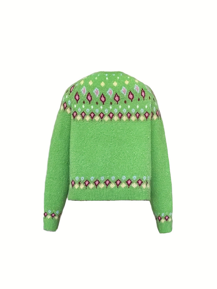Joan | V-Neck Button-Front Fair Isle Cardigan Womens