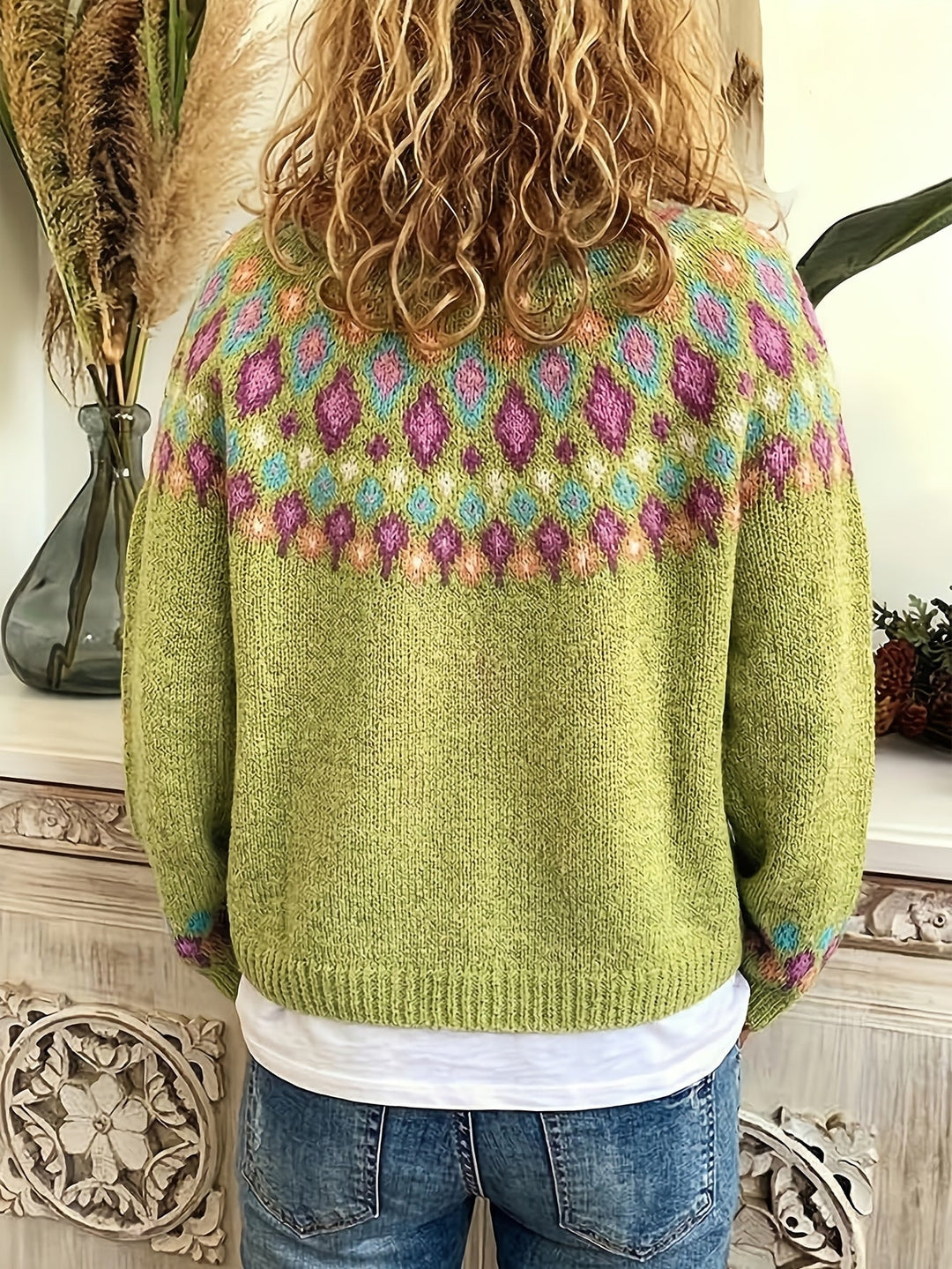 Joan | V-Neck Button-Front Fair Isle Cardigan Womens