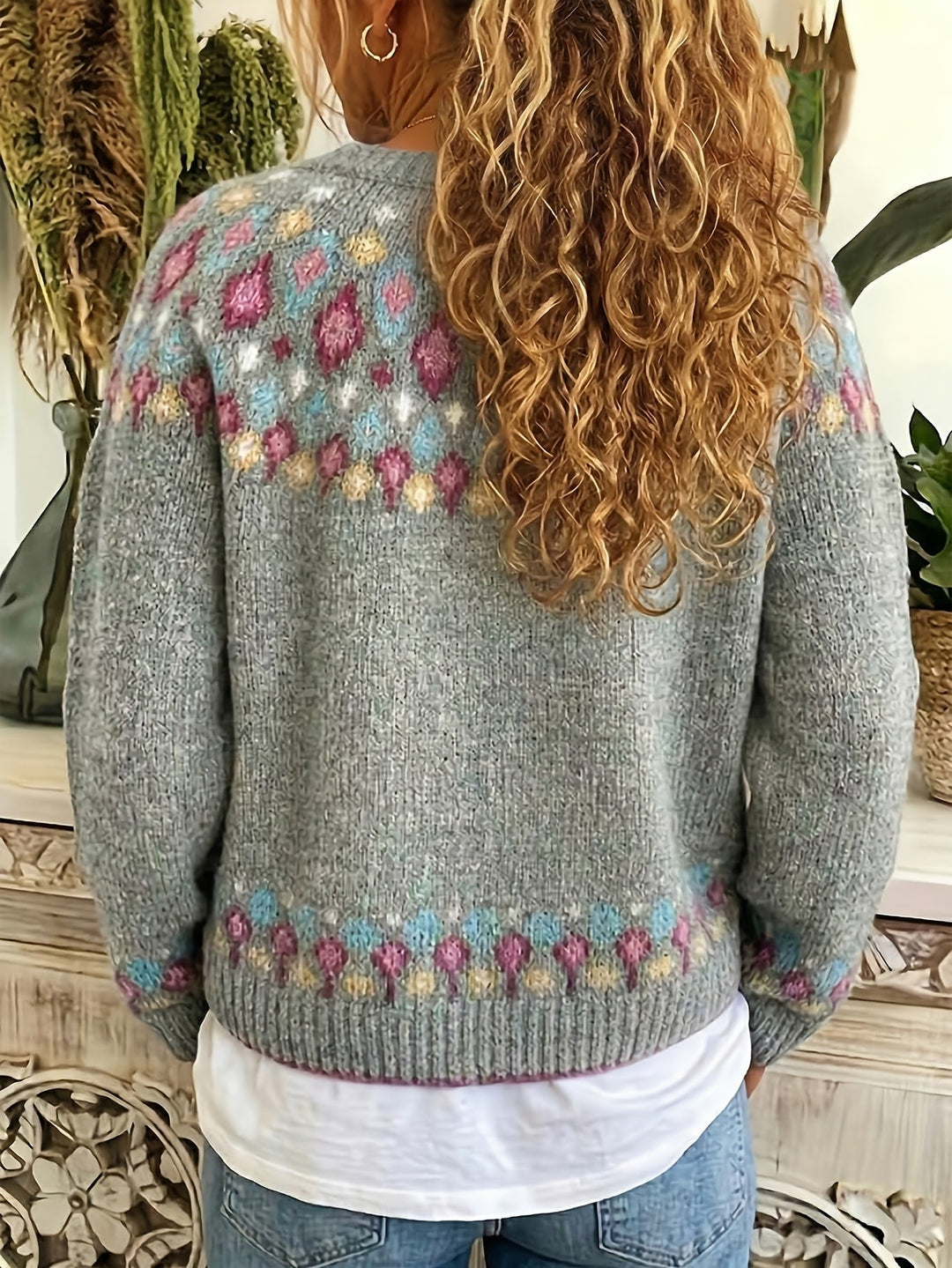 Joan | V-Neck Button-Front Fair Isle Cardigan Womens