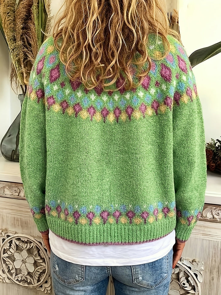 Joan | V-Neck Button-Front Fair Isle Cardigan Womens