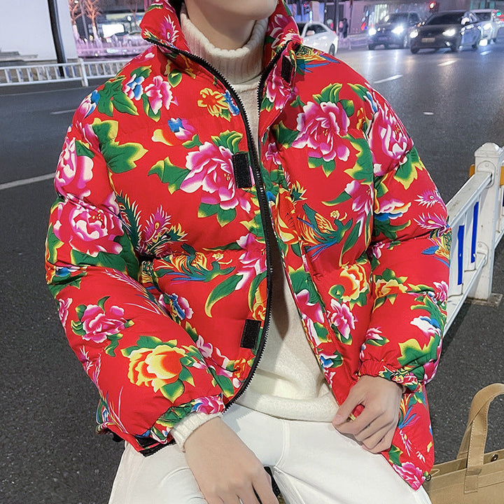 Jonathan | Chic Floral Print Puffer Jacket with Stand Collar
