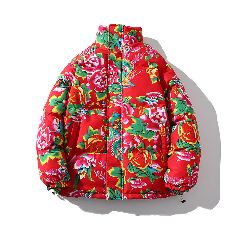 Jonathan | Chic Floral Print Puffer Jacket with Stand Collar