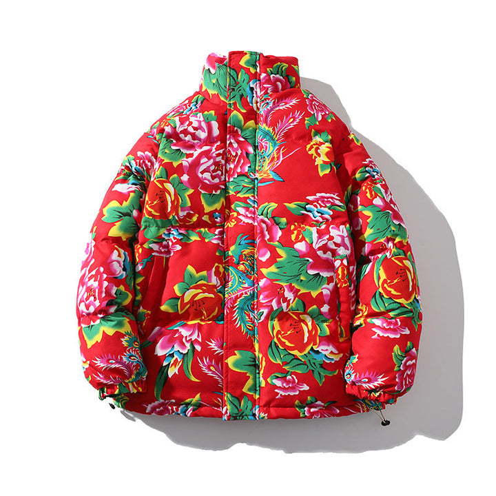 Jonathan | Chic Floral Print Puffer Jacket with Stand Collar