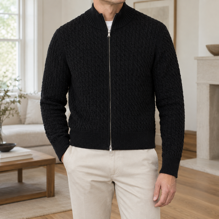 Jonathan | Sophisticated Full Zip Chunky Cable Knit Sweater
