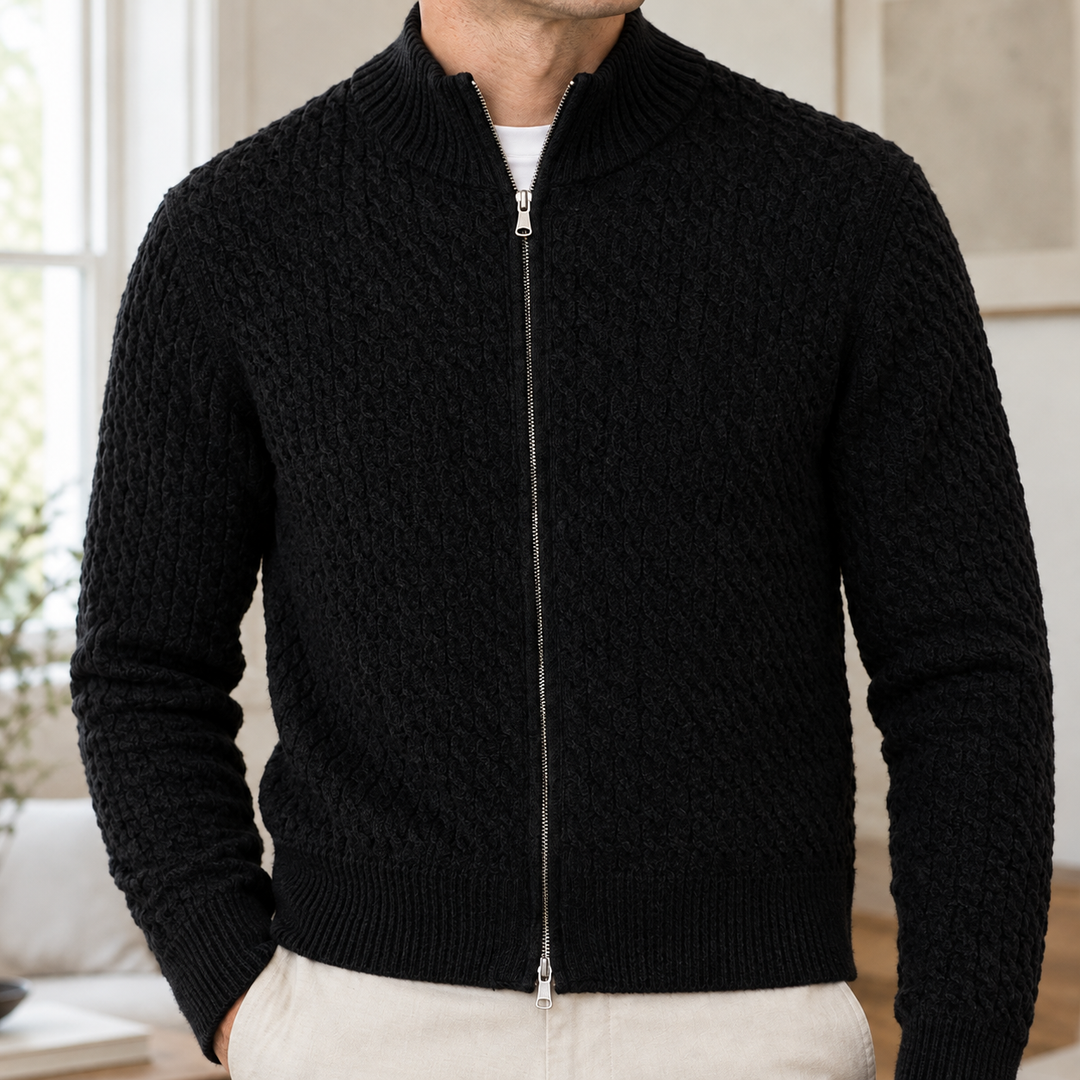 Jonathan | Sophisticated Full Zip Chunky Cable Knit Sweater