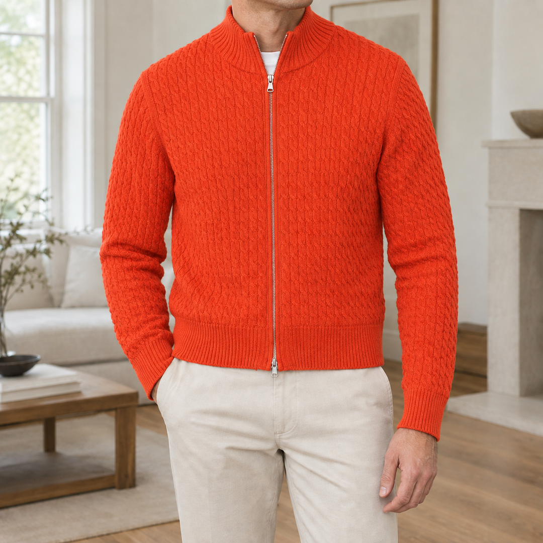 Jonathan | Sophisticated Full Zip Chunky Cable Knit Sweater