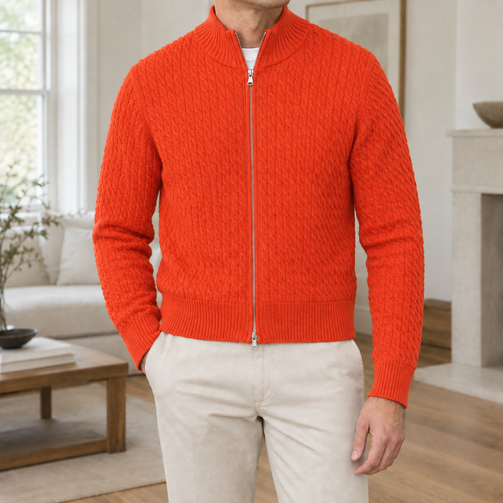 Jonathan | Sophisticated Full Zip Chunky Cable Knit Sweater