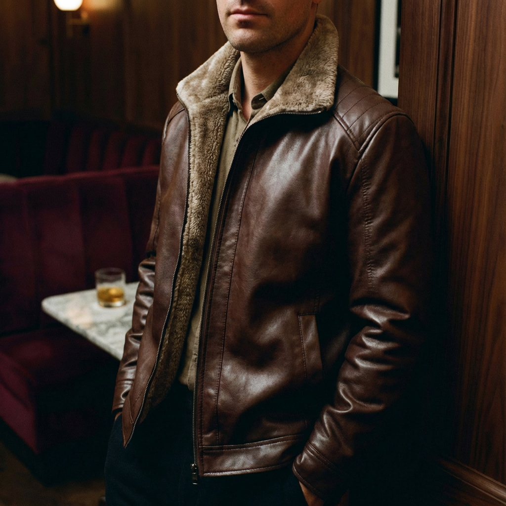 Jonathan | Sophisticated Shearling Collar Leather Bomber Jacket