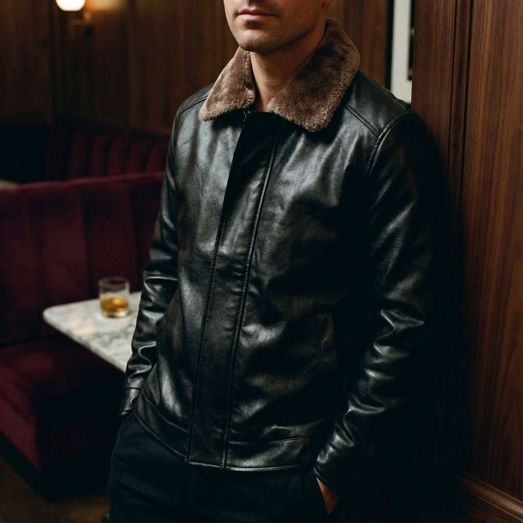 Jonathan | Sophisticated Shearling Collar Leather Bomber Jacket