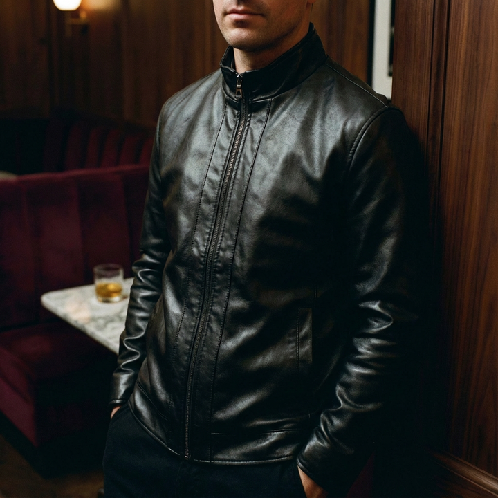Jonathan | Sophisticated Shearling Collar Leather Bomber Jacket