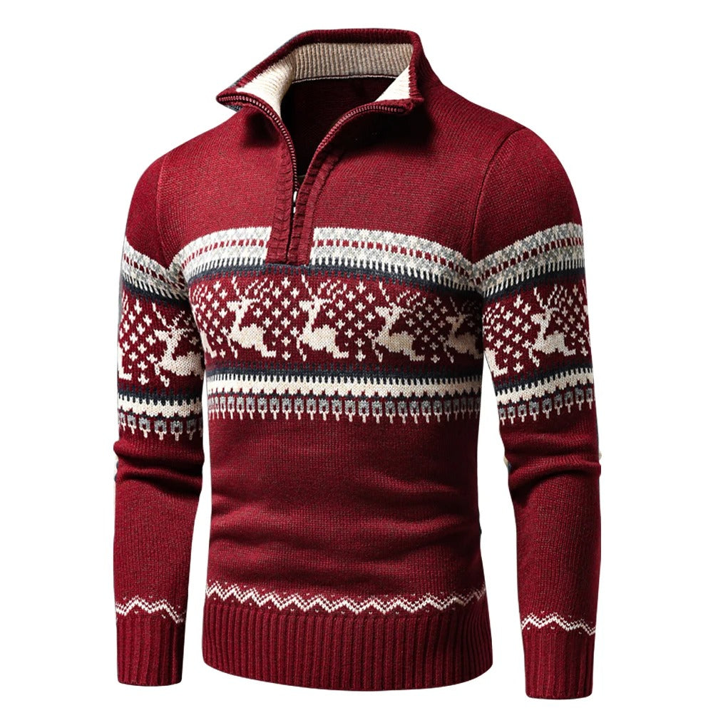 Jordan | Reindeer Quarter Zip Mens Christmas Sweater