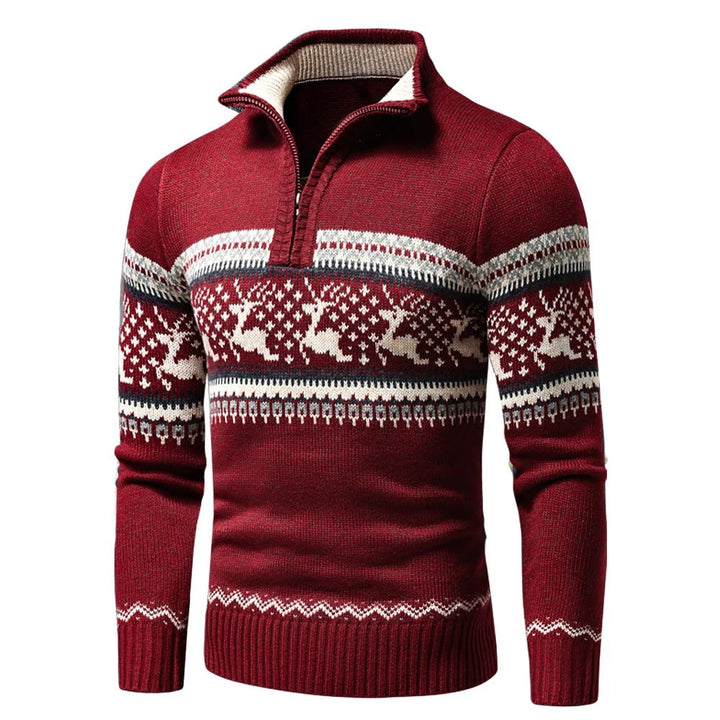 Jordan | Reindeer Quarter Zip Mens Christmas Sweater