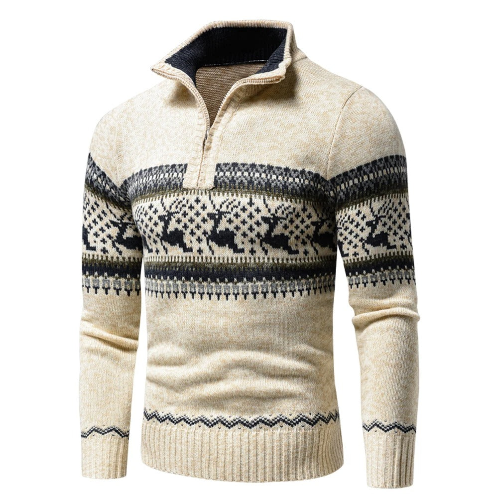 Jordan | Reindeer Quarter Zip Mens Christmas Sweater