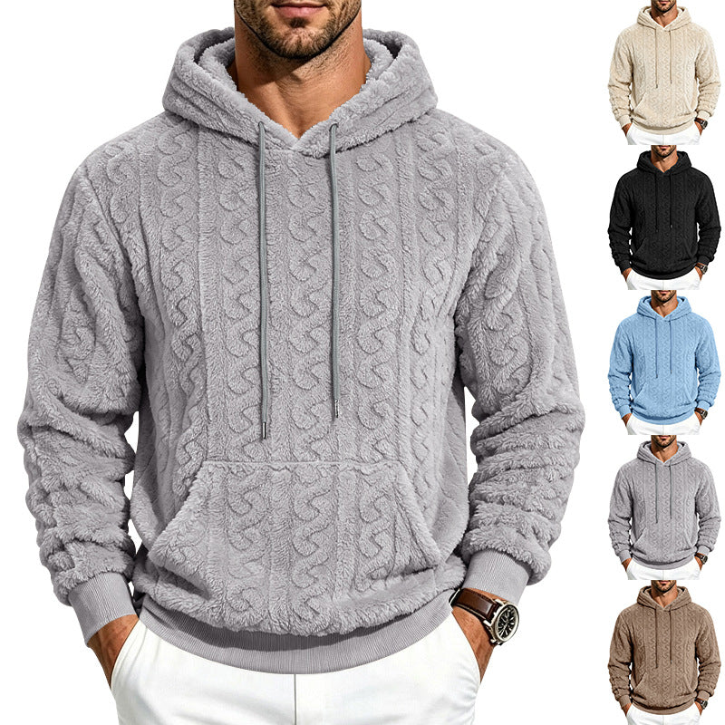 Jose | Plush Cable Pattern Pullover Mens Hoodies